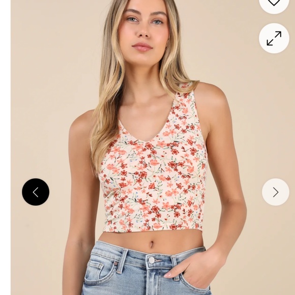 Lulus Basics Feel Like Dancing Cream Multi Floral Print Crop Top White - Size XS - Picture 2 of 4